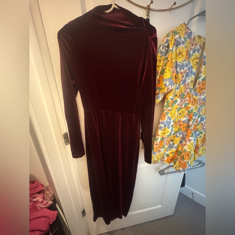 Amazon Velvet Long Sleeve Midi Dress in Deep Wine